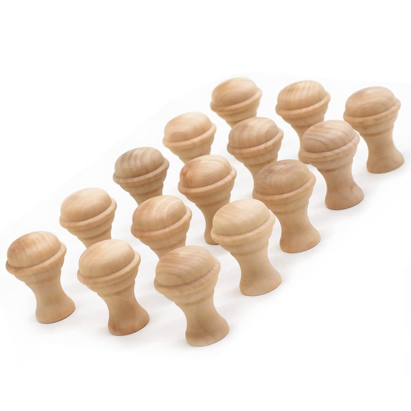 WEICHUAN 15PCS Mushroom Shape Wood Unfinished Cabinet Furniture Drawer Knobs Pulls Handles (Diameter: 1-3/8 Inches Height: 2 Inch) - Image 1